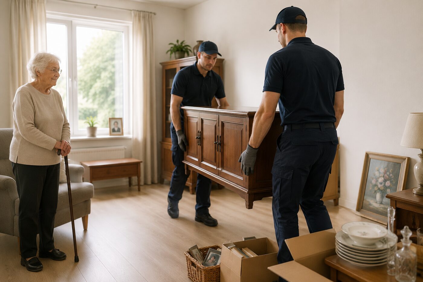 Seniorenwoning met ingepakte verhuisdozen